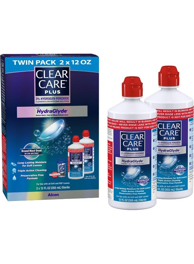 Clear Care Plus Cleaning Solution with Lens Case, Twin Pack, Multi, 12 Oz, Pack of 2 - Image 1